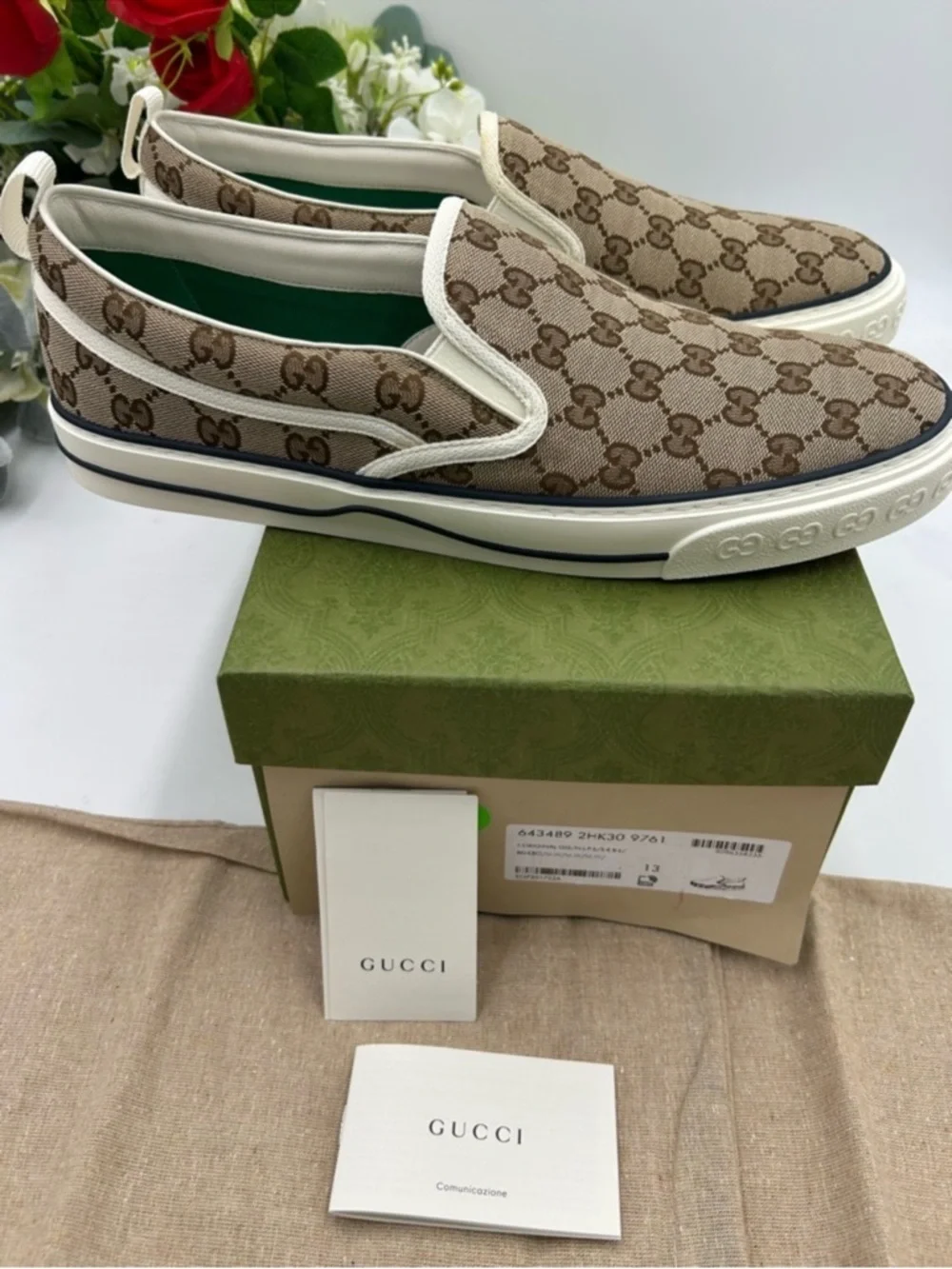 Men’s Gucci tennis 1977 slip on sneakers GG canvas size 13 made in Italy